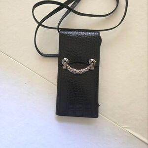 Brighton Black Reptile Print Embossed Cross Body Wallet.